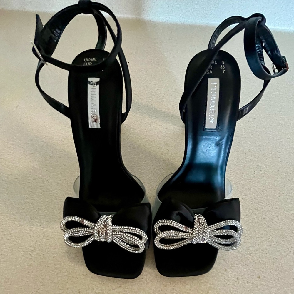 Primark Black Heels with Sparkling Bow - Picture 2 of 5